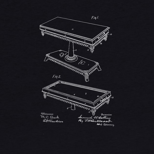 Billiard Table Vintage Patent Drawing by TheYoungDesigns